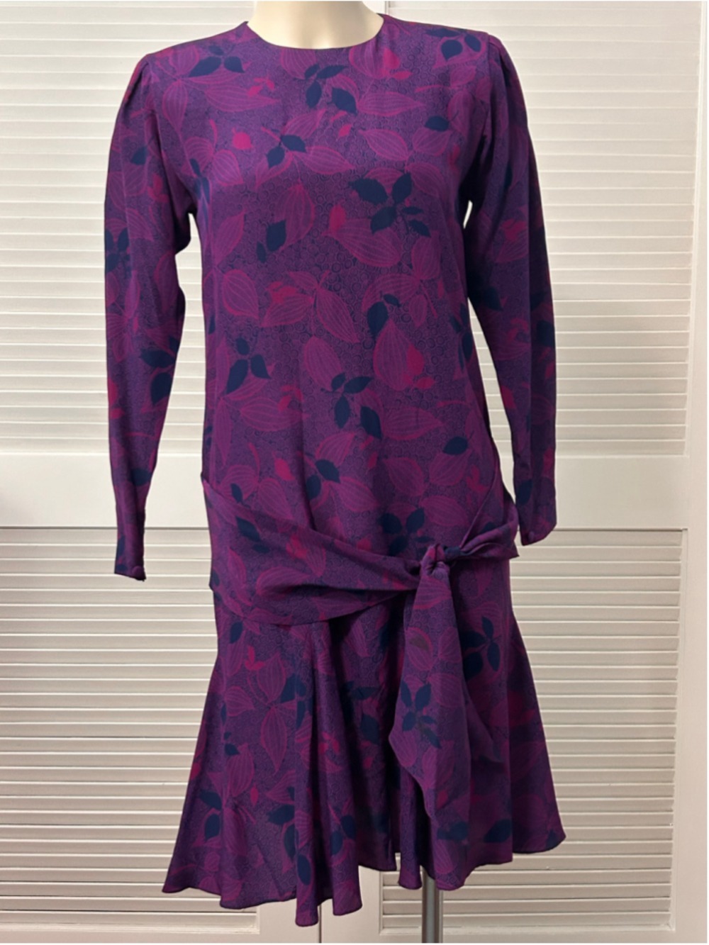Vintage Liz Claiborne Silk Dress Purple Blue Print Petite 4